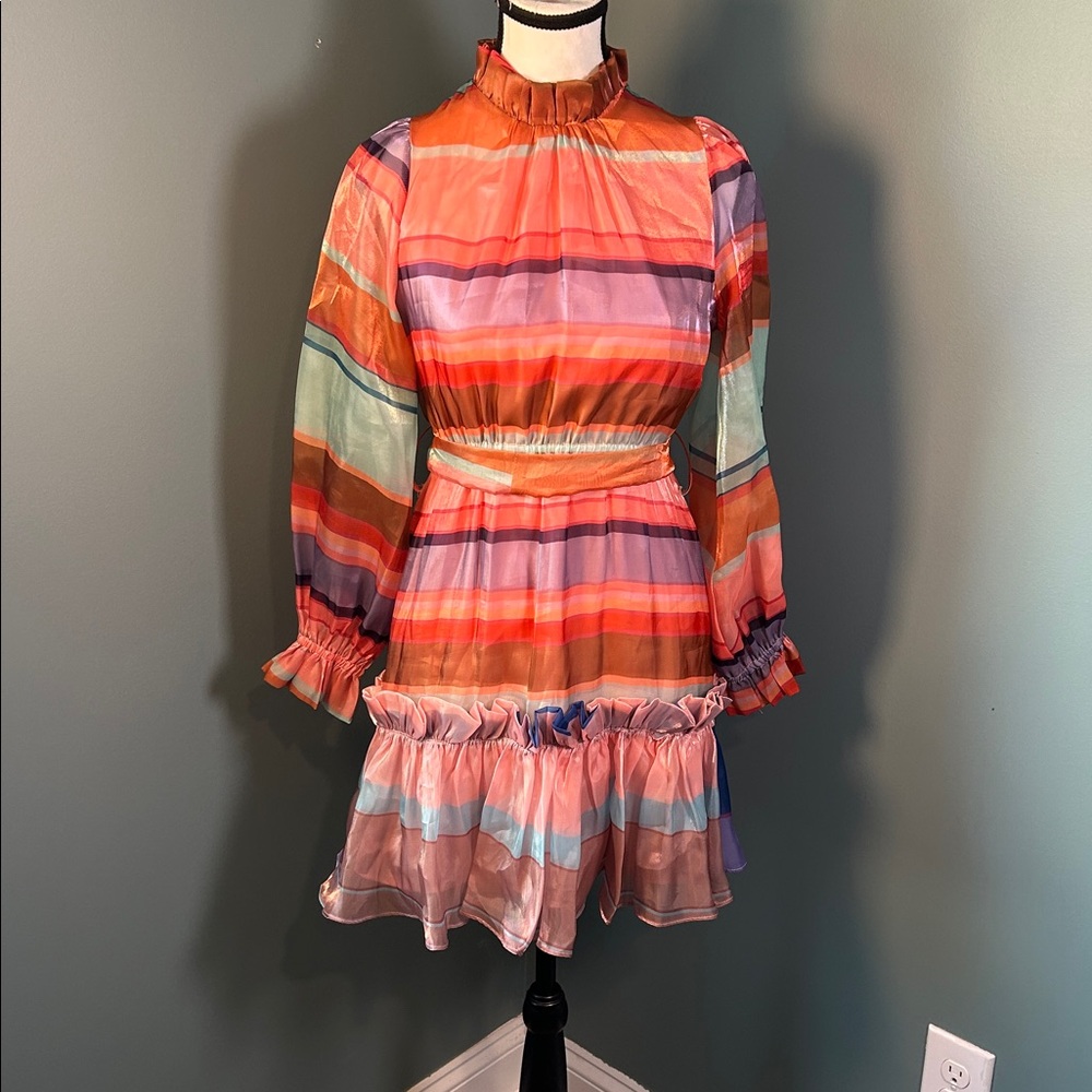 Beulah Pastel Multi-color Dress with Ruffled Hem